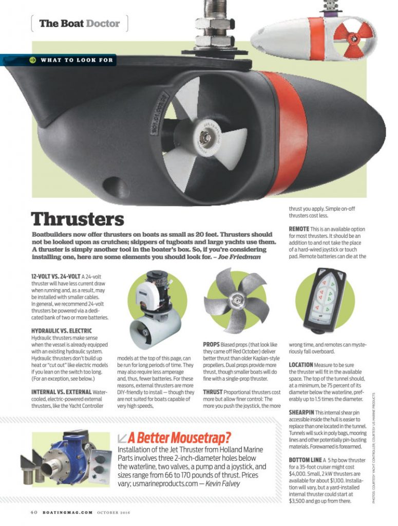 Yacht Thruster in Boating Mag - October 2016